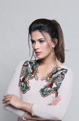 Beige Crystal Georgette Chiffon Salwar Kameez (2-Piece) - Image 3