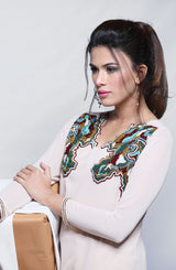 Beige Crystal Georgette Chiffon Salwar Kameez (2-Piece) - Image 4