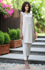 Pakistani Beige Cutwork Georgette Tunic (1-Pc) - Image 2