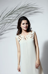 Pakistani Beige Cutwork Georgette Tunic (1-Pc) - Image 3
