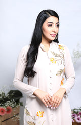 Pakistani Sandy Beige Floral Embroidered Georgette Chiffon Tunic (1-Pc) - Image 4