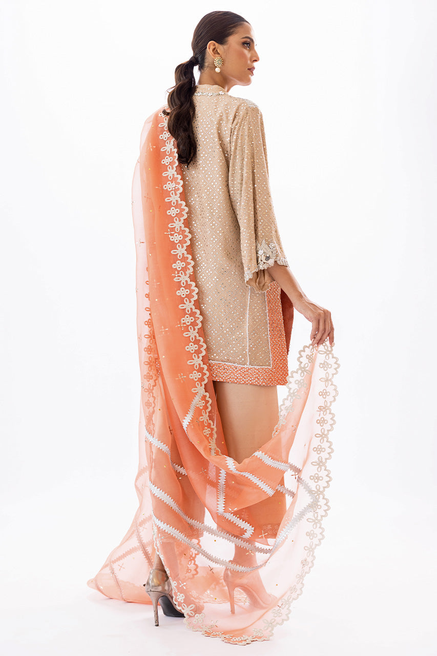 Honey Beige Kamdani Georgette Kurta Set (3-Piece) - Image 2