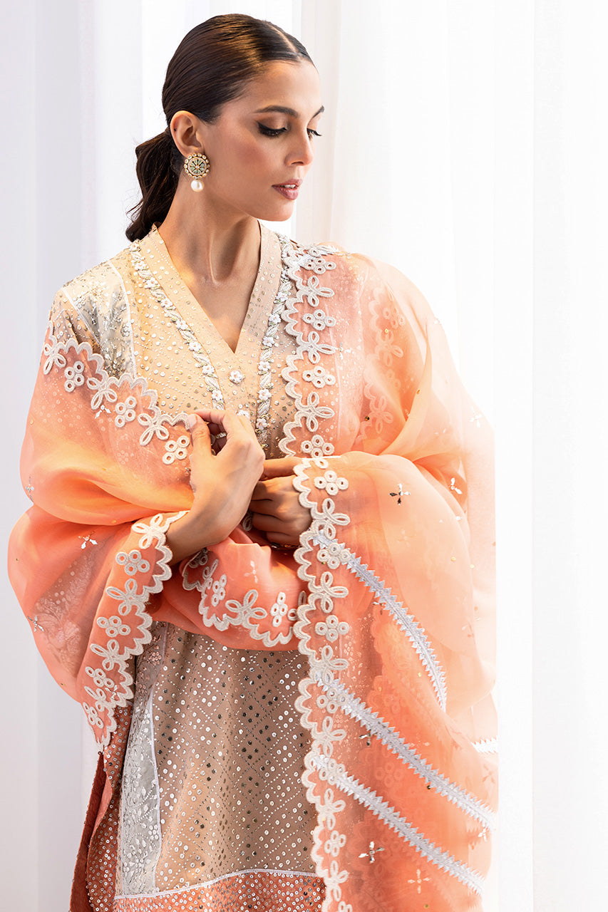 Honey Beige Kamdani Georgette Kurta Set (3-Piece) - Image 4