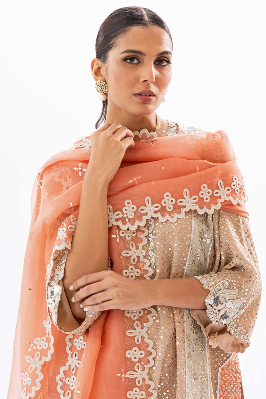 Honey Beige Kamdani Georgette Kurta Set (3-Piece) - Image 6