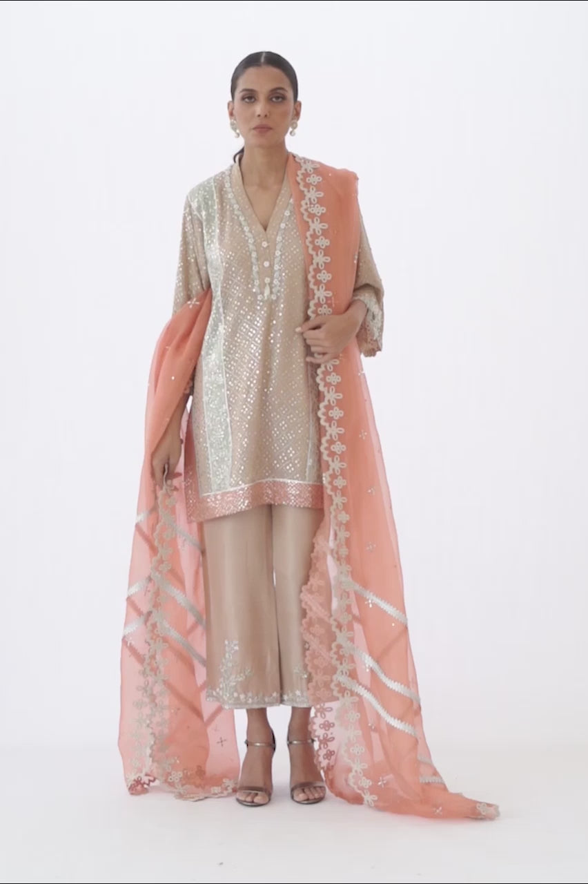 Honey Beige Kamdani Georgette Kurta Set (3-Piece) - Image 7