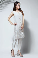 Beige Embroidered Georgette-Chiffon & Organza Tunic (2-Piece) - Image 3