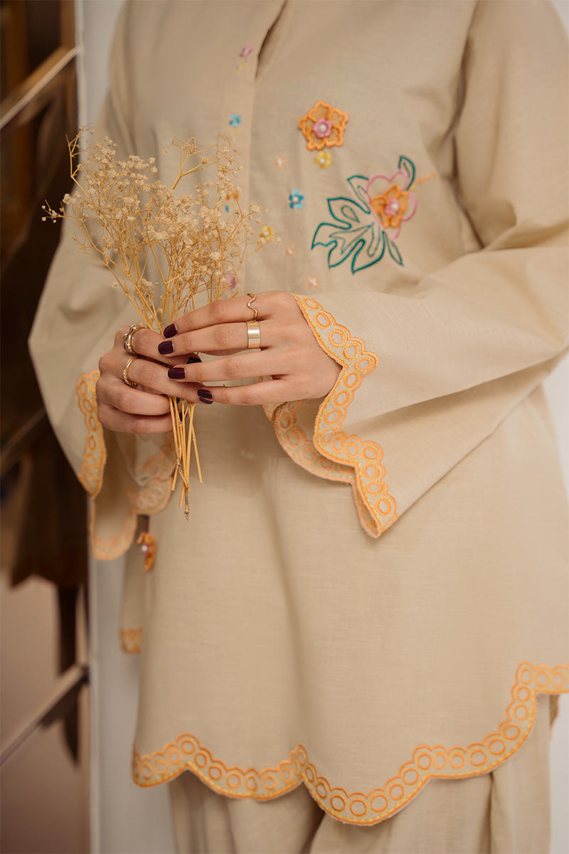 Pakistani Beige Embroidered Irish Cotton Salwar Kameez (2-Piece) - Image 7