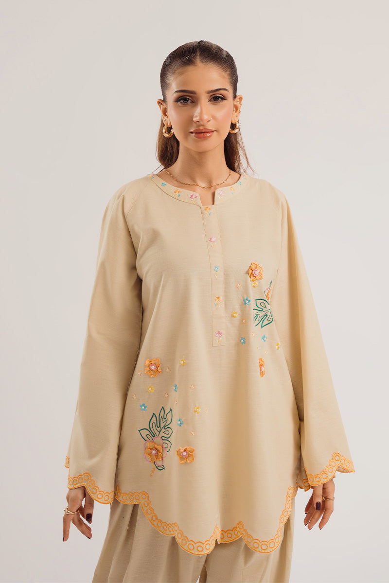 Pakistani Beige Embroidered Irish Cotton Salwar Kameez (2-Piece) - Image 8