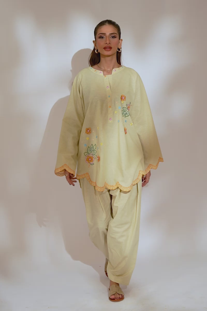 Pakistani Beige Embroidered Irish Cotton Salwar Kameez (2-Piece) - Image 9