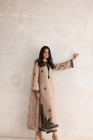 Pakistani Beige Aari Embroidered Pure Karandi Salwar Kameez (3-Piece) - Image 3