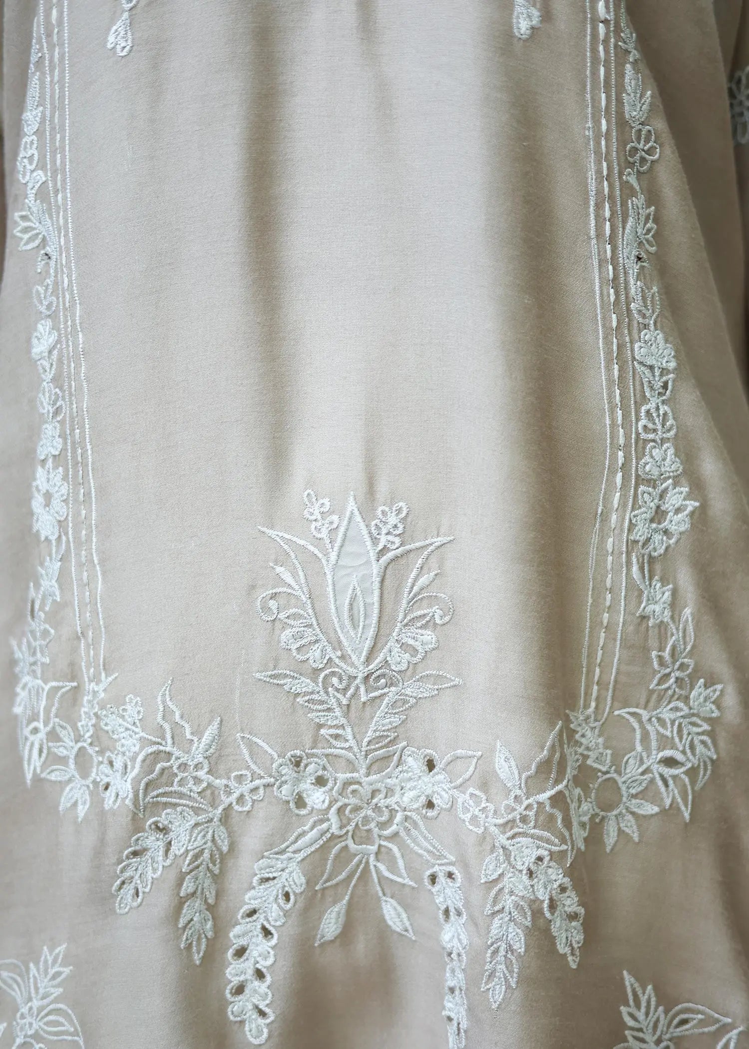 Beige Embroidered Khadi Silk Salwar Kameez (2-Piece) - Image 5