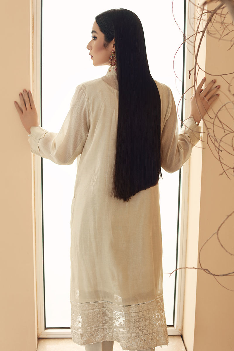 Pakistani Beige Embroidered Lawn Kurta Set (2-Piece) - Image 7
