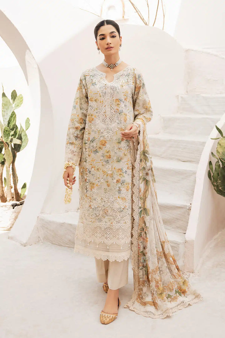 Soft Beige Schiffli Embroidered Lawn 3-Piece Suit - Image 1