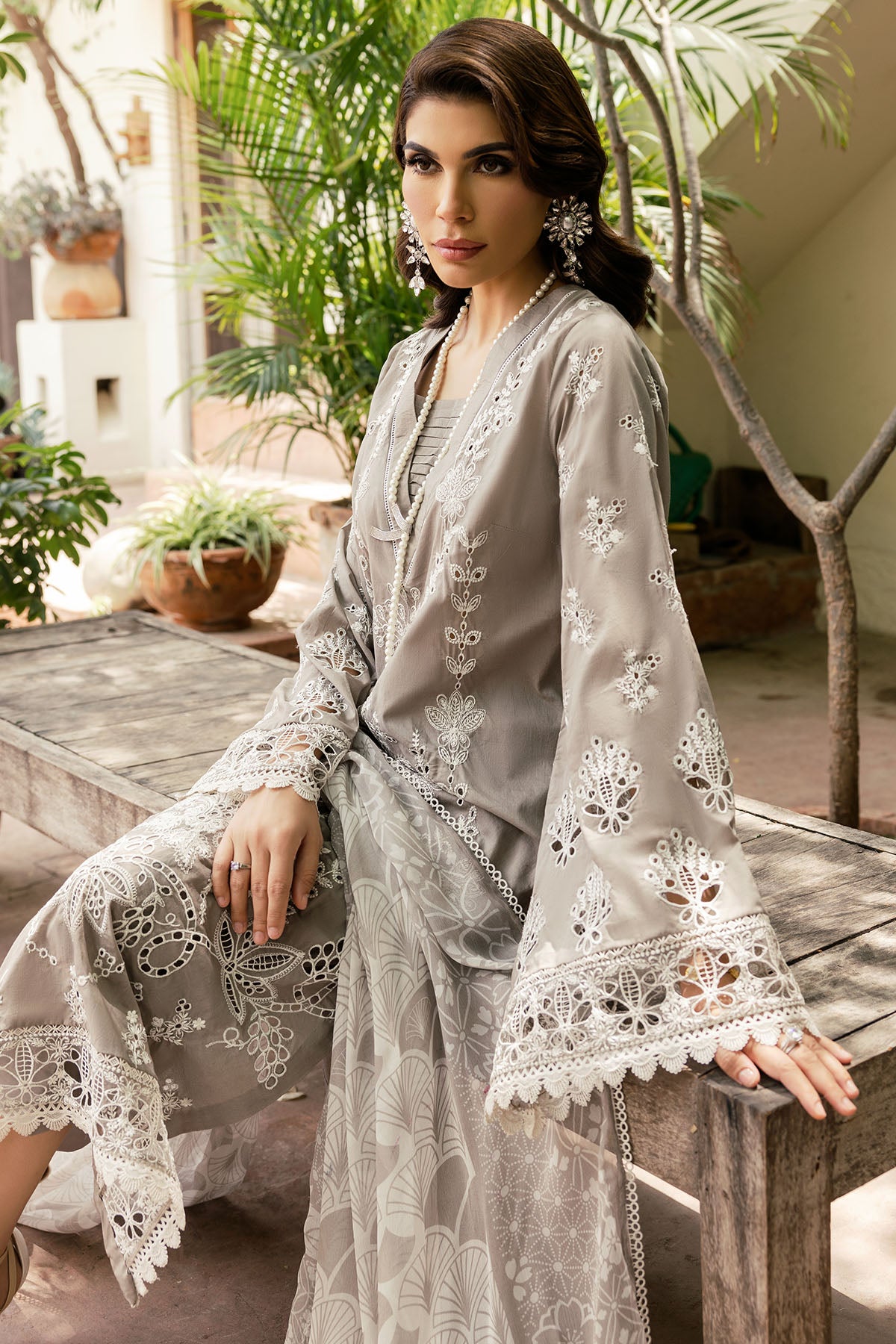 Pakistani Taupe Schiffli Embroidered Lawn 3-Piece Suit - Image 5