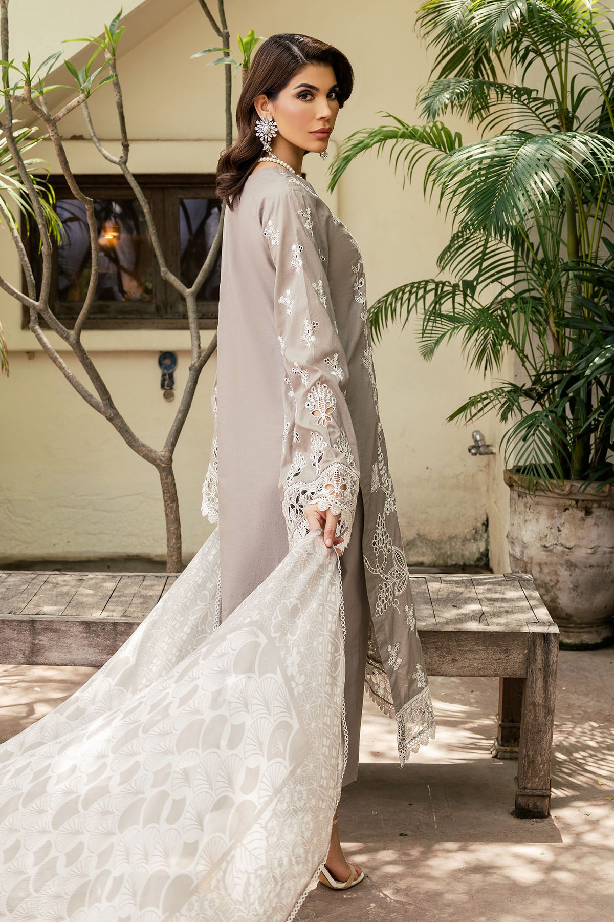 Pakistani Taupe Schiffli Embroidered Lawn 3-Piece Suit - Image 7