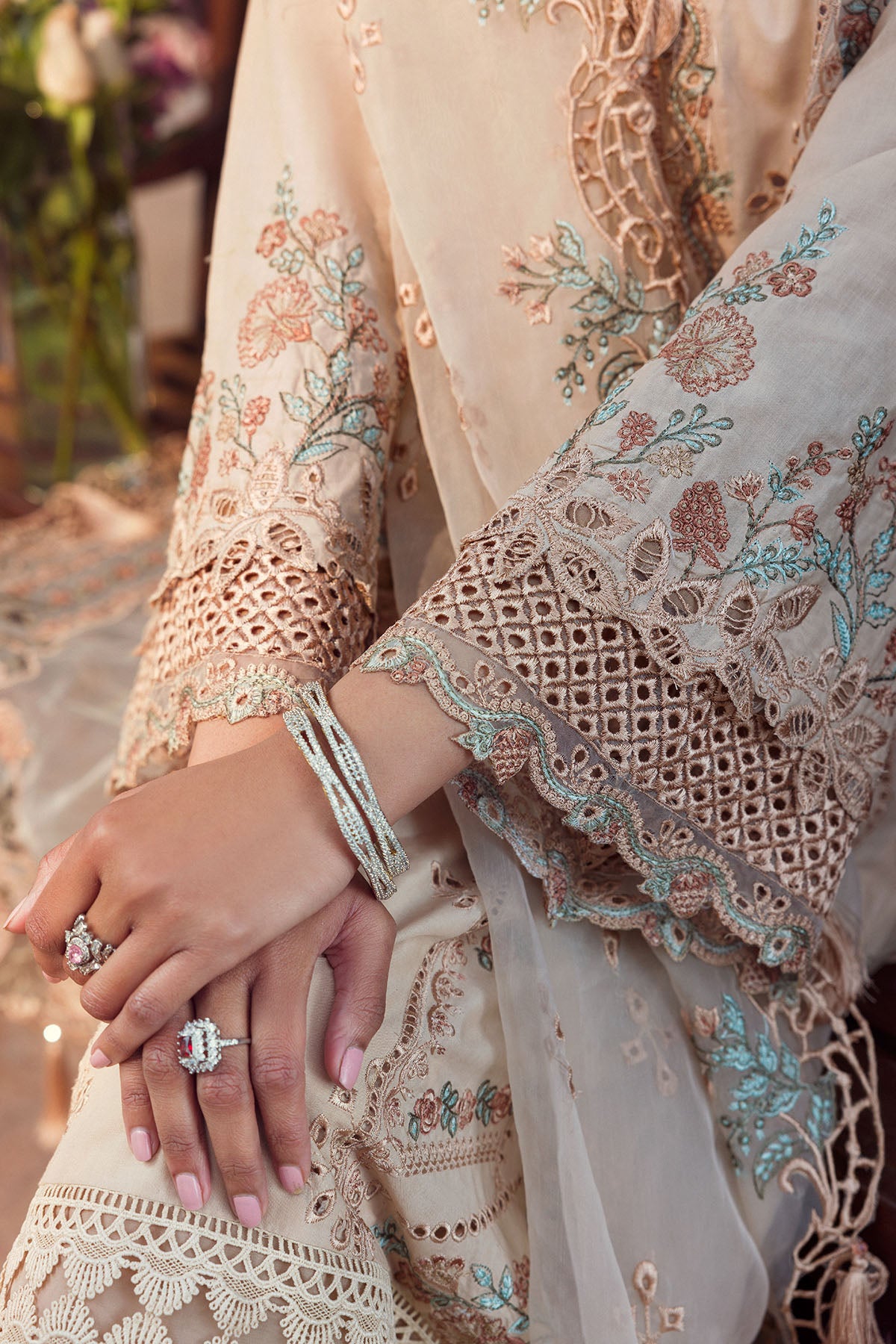 Pakistani Beige Schiffli Embroidered Lawn 3-Piece Suit - Image 7