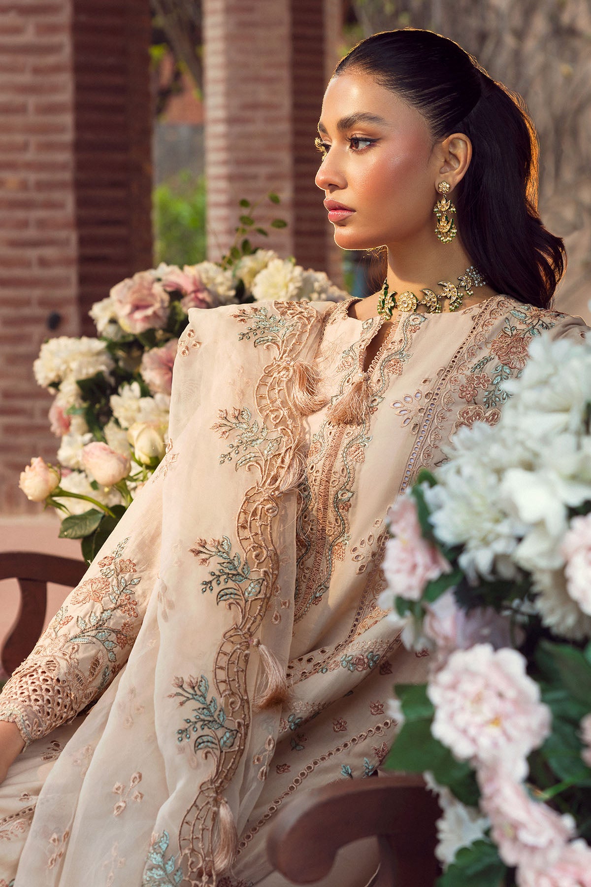 Beige Schiffli Embroidered Lawn 3-Piece Suit - Image 3