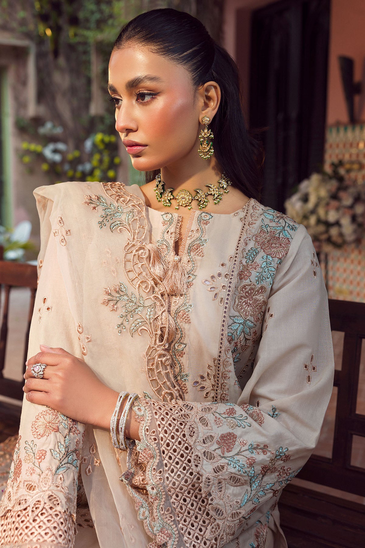 Beige Schiffli Embroidered Lawn 3-Piece Suit - Image 5