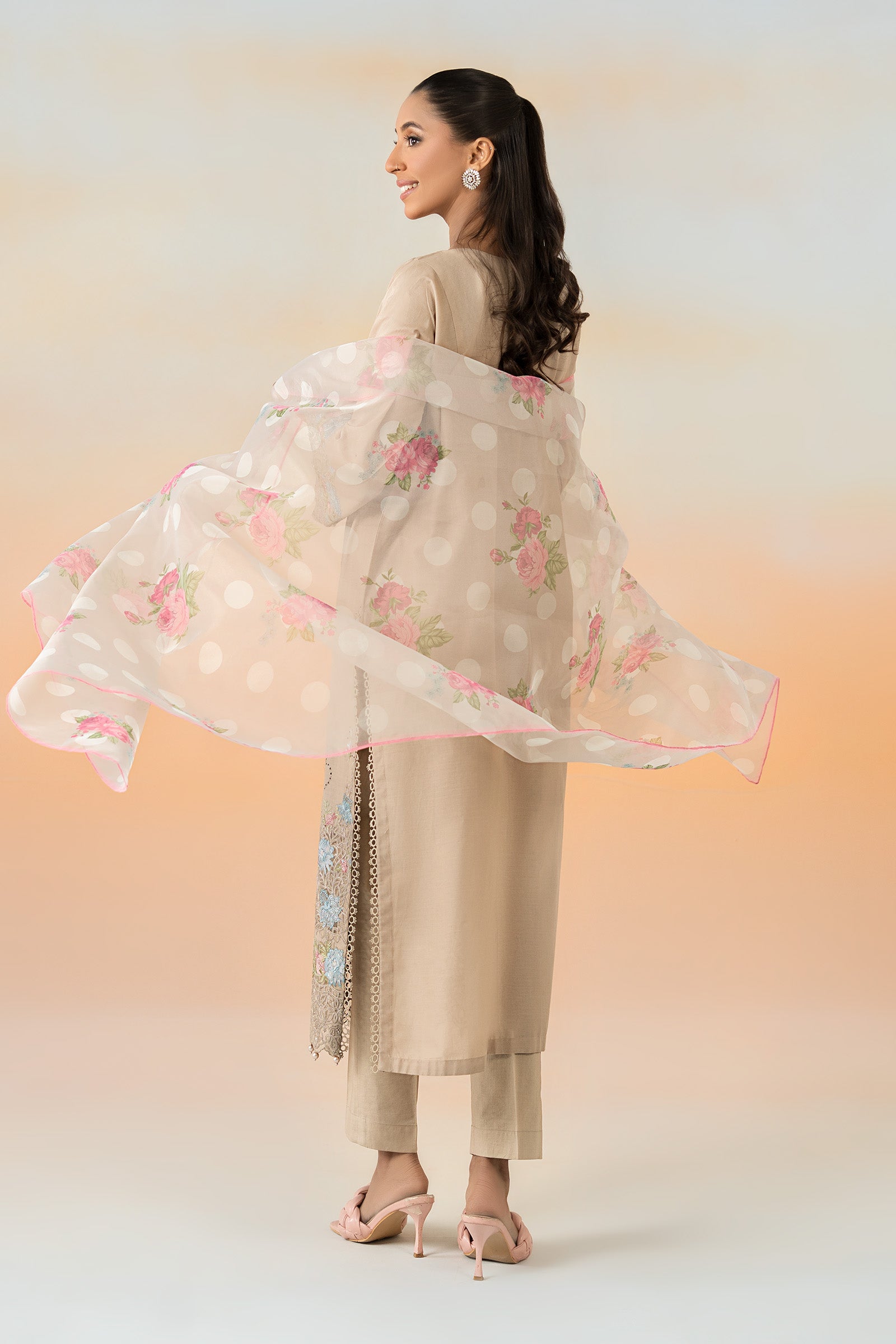 Pakistani Beige Embroidered Lawn Salwar Kameez (3-Piece) - Image 6