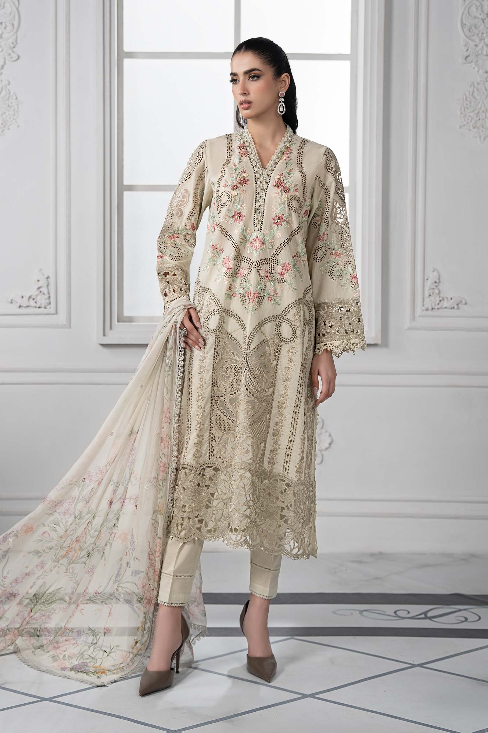 Beige Embroidered Lawn 3-Piece Suit - Image 1