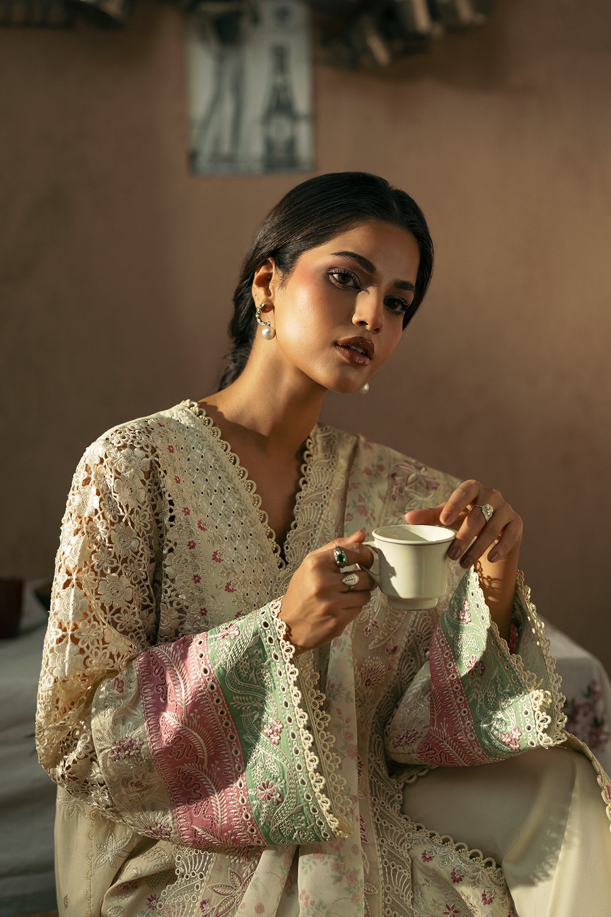 Beige Embroidered Lawn 3-Piece Suit with Silk Dupatta - Image 4