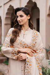Pakistani Beige Cutwork Raw Silk Salwar Kameez (3-Piece) - Image 3