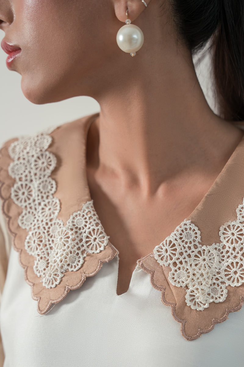 Beige & Ivory Cutwork Raw Silk Salwar Kameez (2-Piece) - Image 8