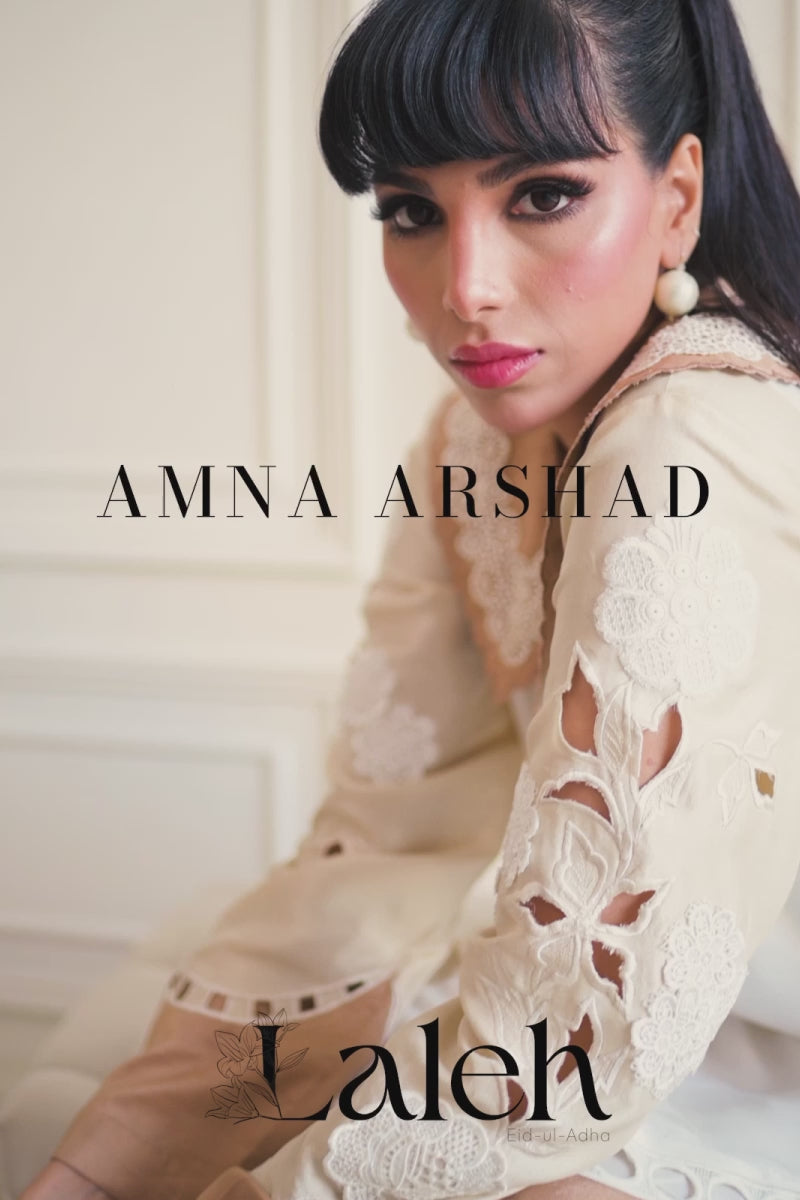 Beige & Ivory Cutwork Raw Silk Salwar Kameez (2-Piece) - Image 9