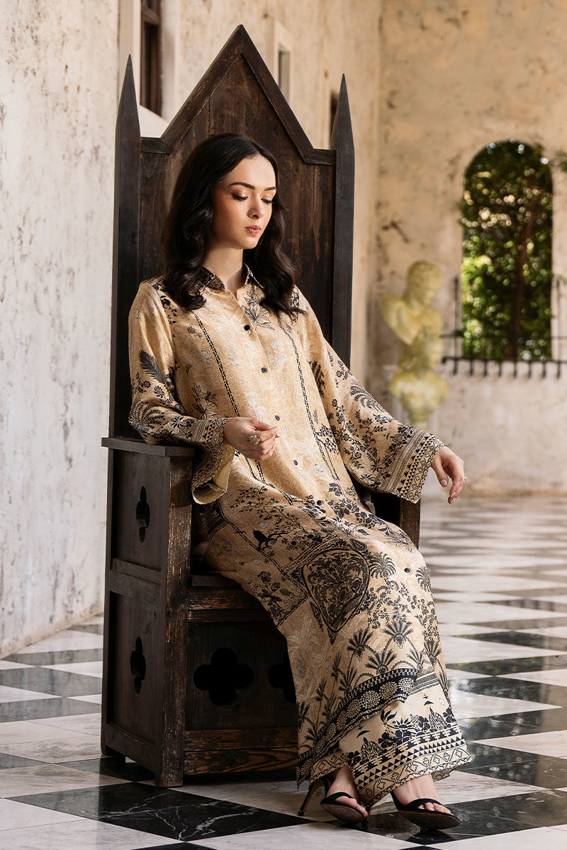 Pakistani Taupe Digital Print Raw Silk Salwar Kameez (2-Piece) - Image 4