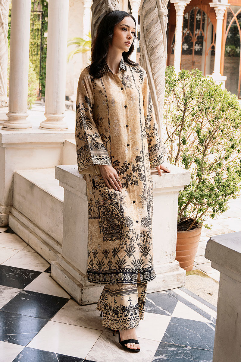 Pakistani Taupe Digital Print Raw Silk Salwar Kameez (2-Piece) - Image 5