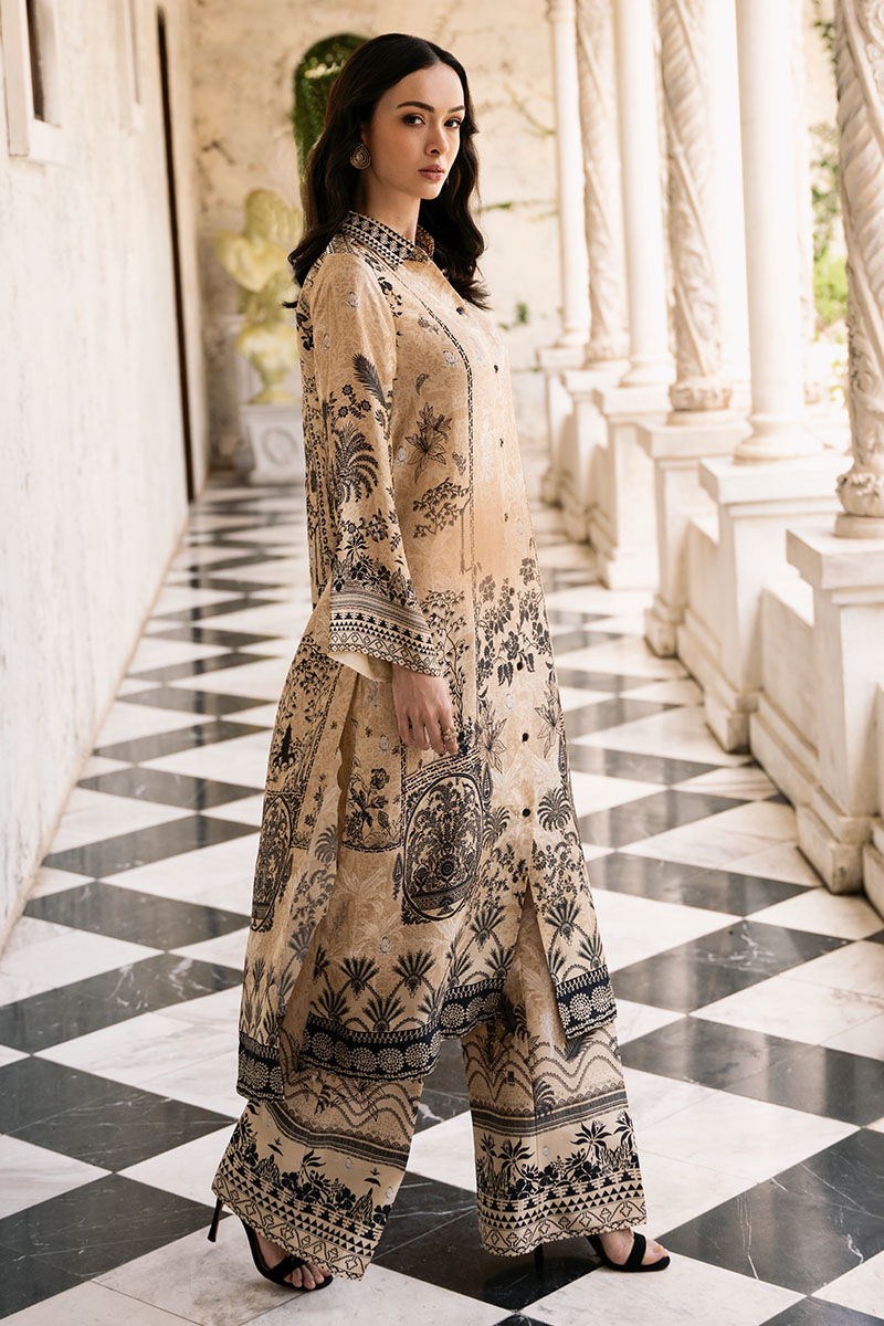 Pakistani Taupe Digital Print Raw Silk Salwar Kameez (2-Piece) - Image 6