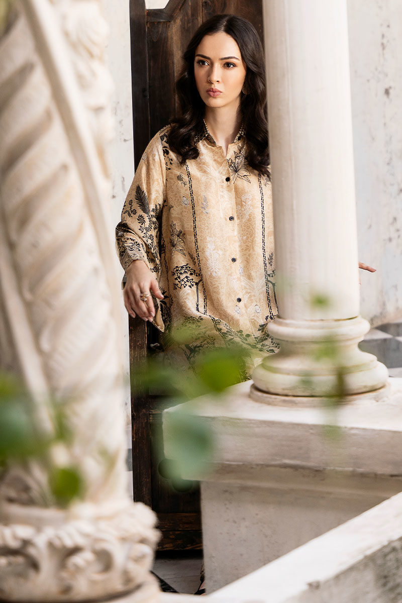 Pakistani Taupe Digital Print Raw Silk Salwar Kameez (2-Piece) - Image 7