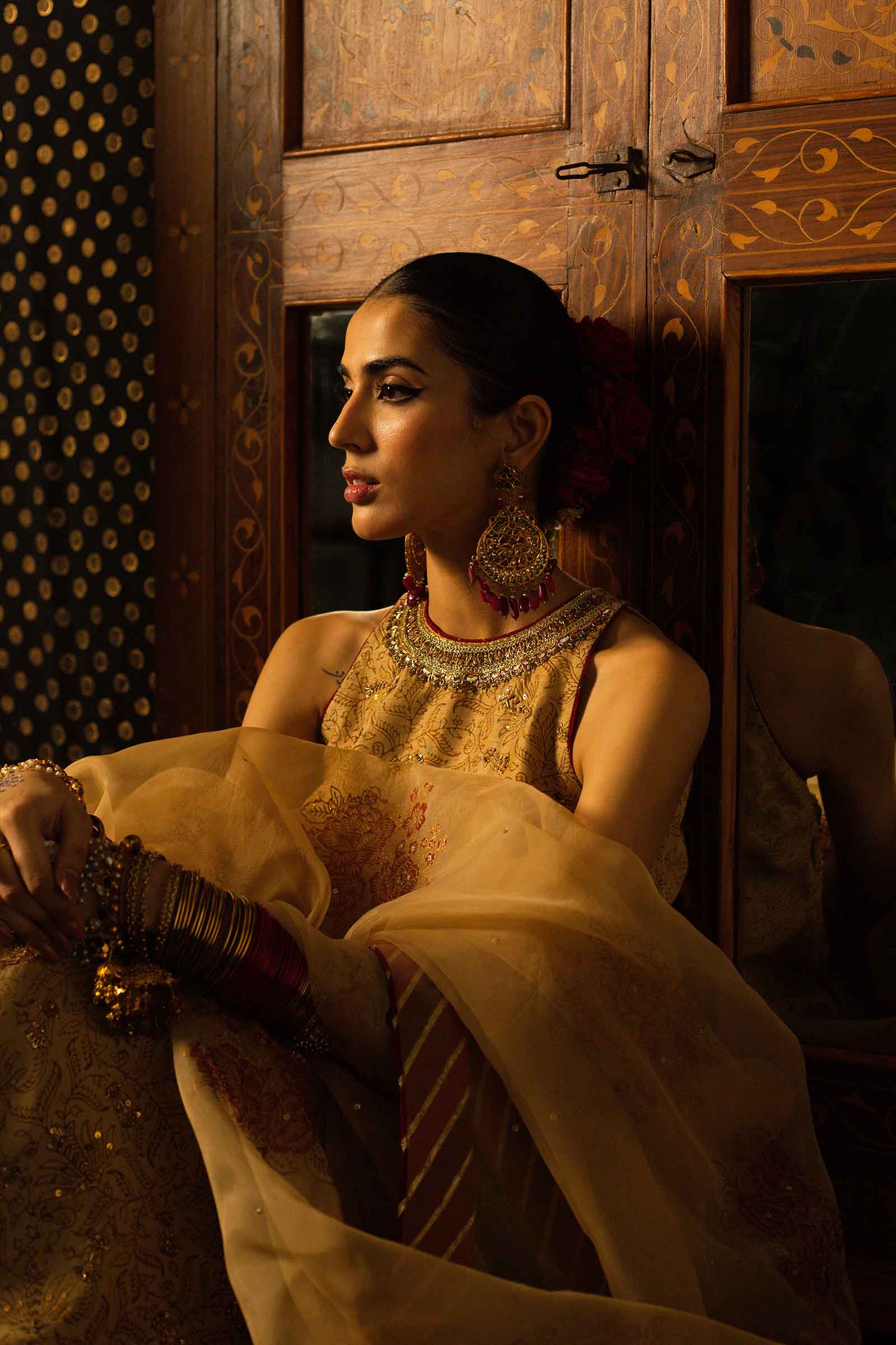 Sand Beige Embroidered Raw Silk Salwar Kameez (3-Piece) - Image 2