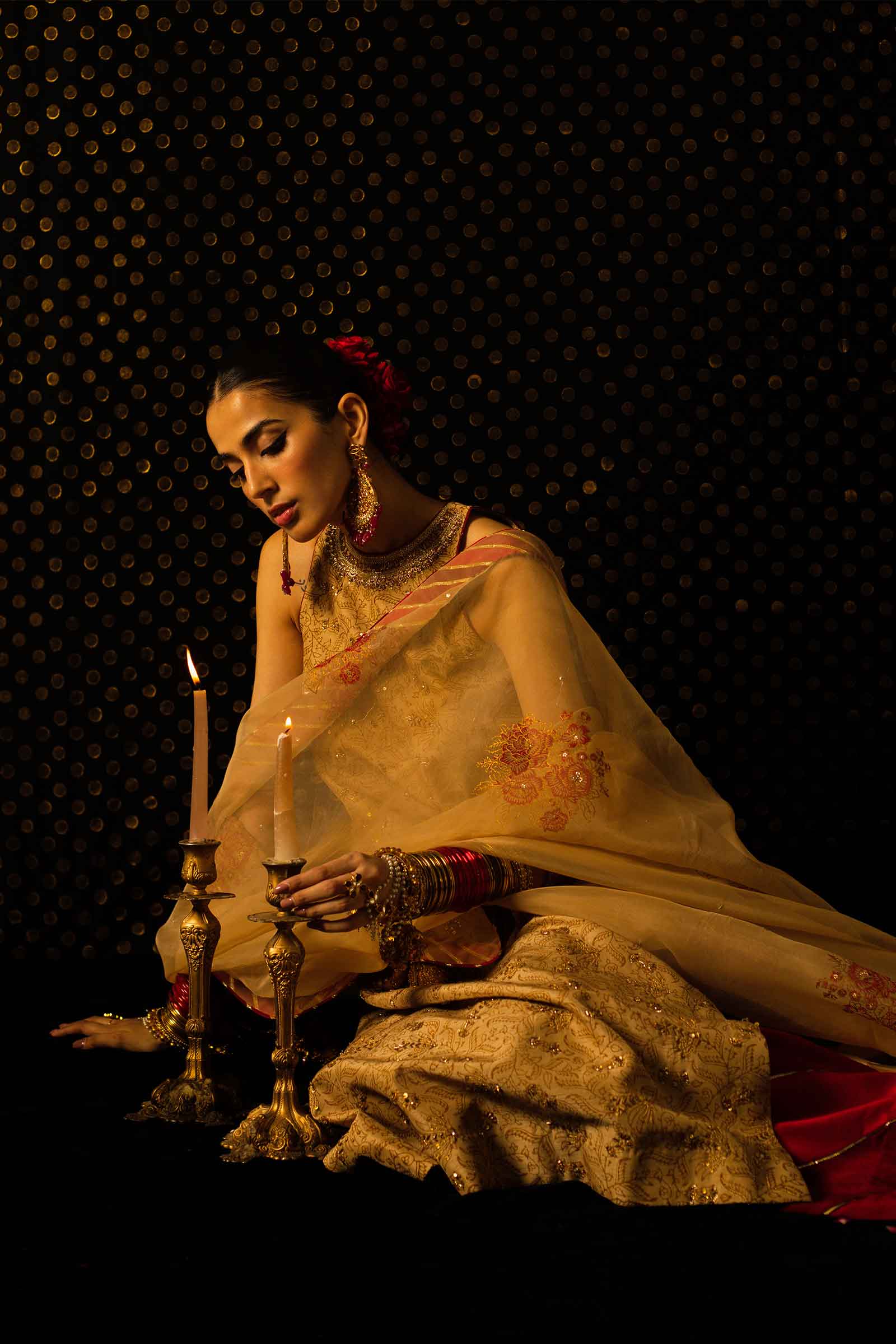 Sand Beige Embroidered Raw Silk Salwar Kameez (3-Piece) - Image 4