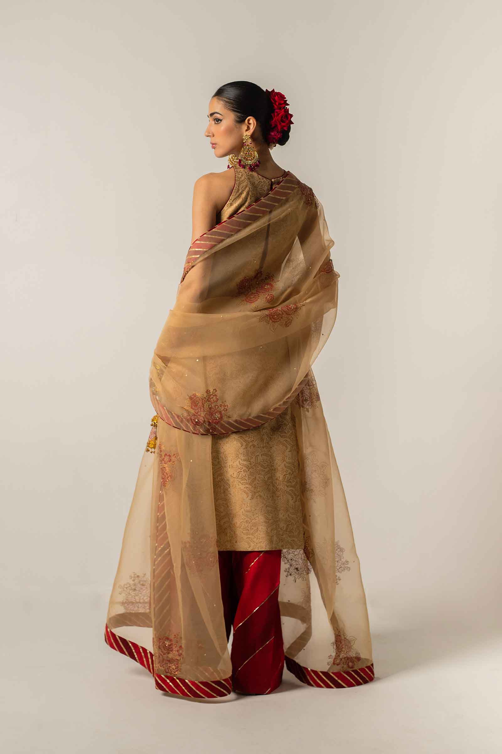 Sand Beige Embroidered Raw Silk Salwar Kameez (3-Piece) - Image 5