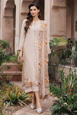 Pakistani Beige Cutwork Raw Silk Salwar Kameez (3-Piece) - Image 1