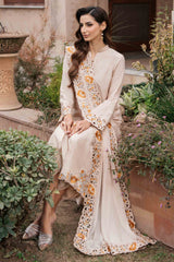 Pakistani Beige Cutwork Raw Silk Salwar Kameez (3-Piece) - Image 5