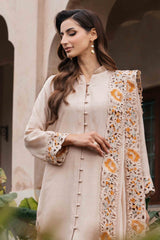 Pakistani Beige Cutwork Raw Silk Salwar Kameez (3-Piece) - Image 6