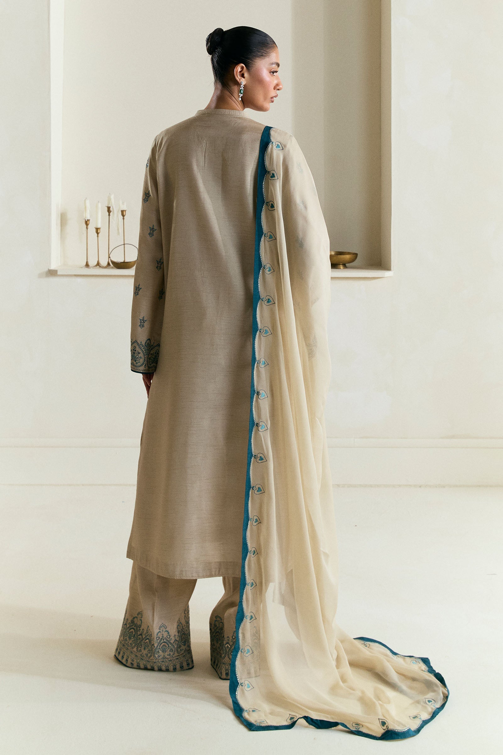 Pakistani Sand Embroidered Raw Silk Salwar Kameez (3-Piece) - Image 2