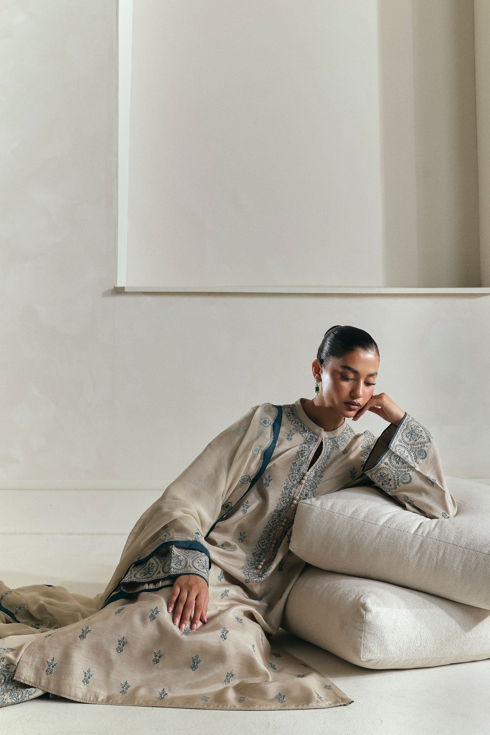 Pakistani Sand Embroidered Raw Silk Salwar Kameez (3-Piece) - Image 3