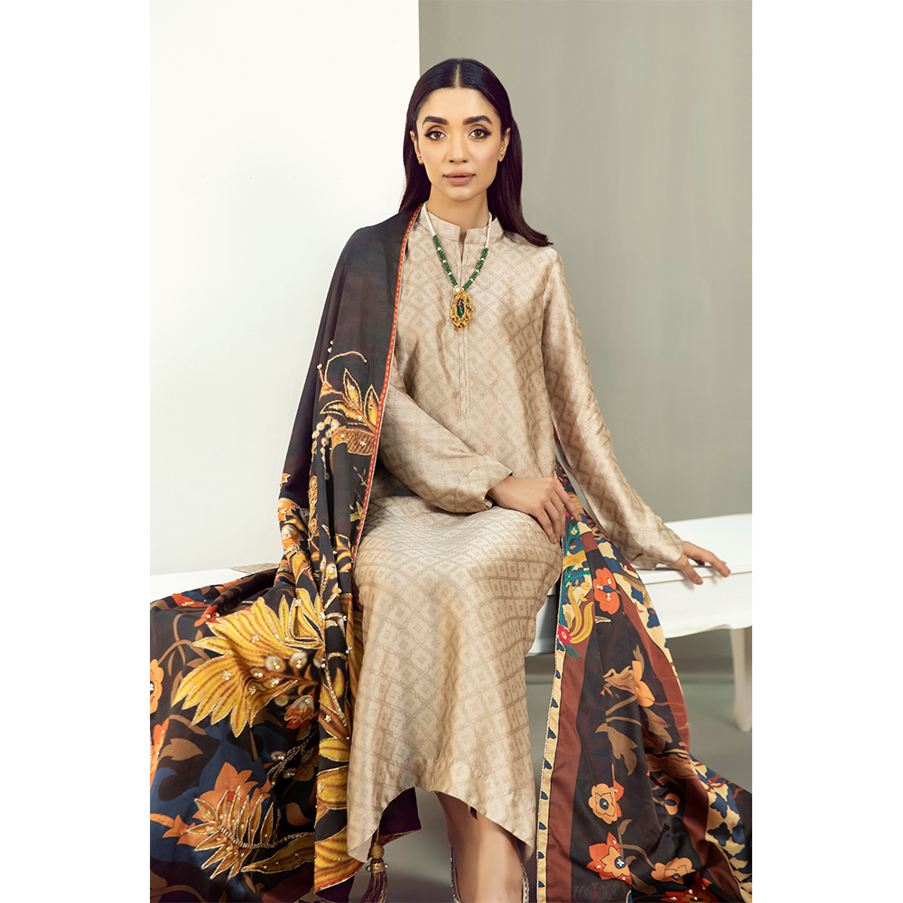 Beige Embellished Self Tissue Silk Salwar Kameez (3-Piece) - Image 2