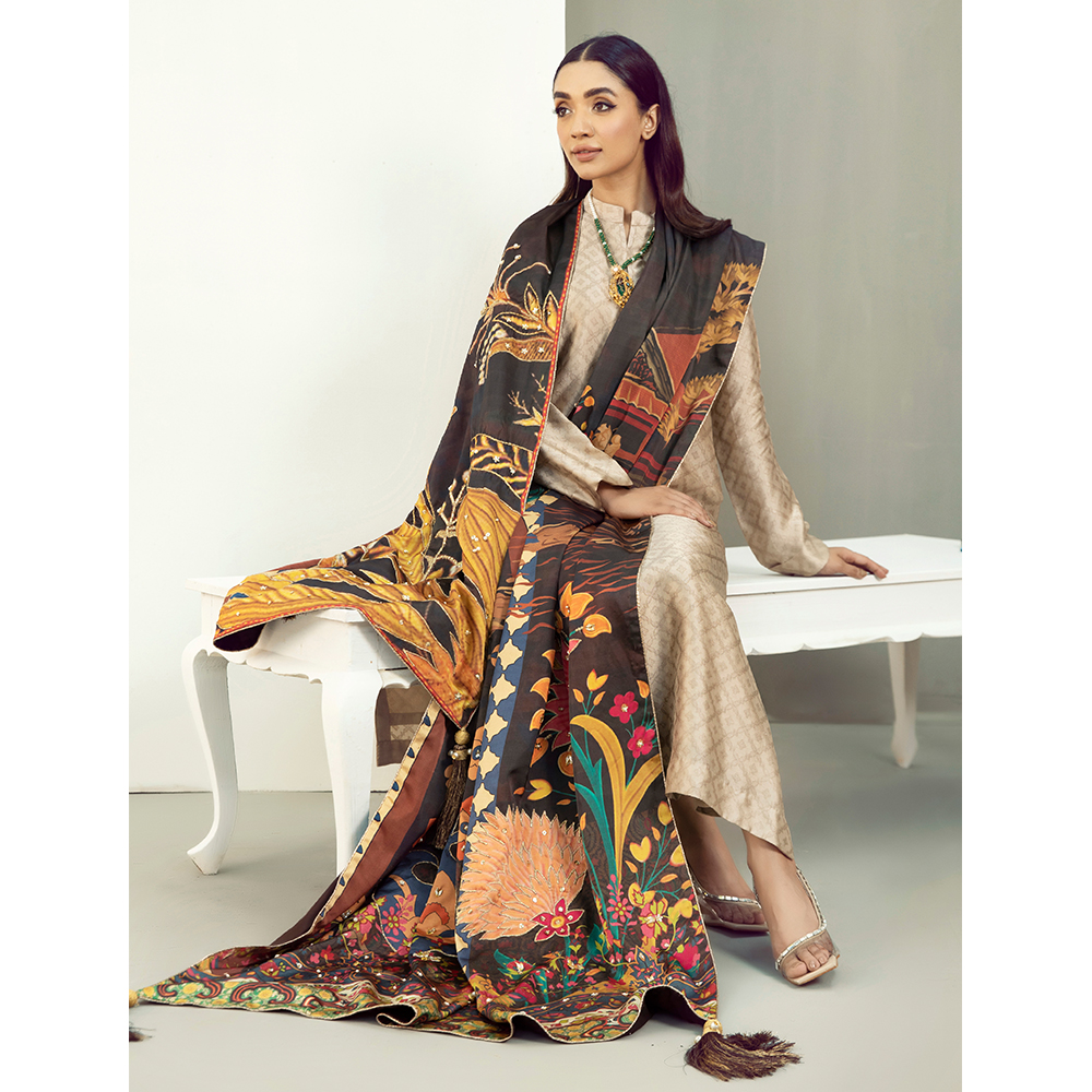 Beige Embellished Self Tissue Silk Salwar Kameez (3-Piece) - Image 4