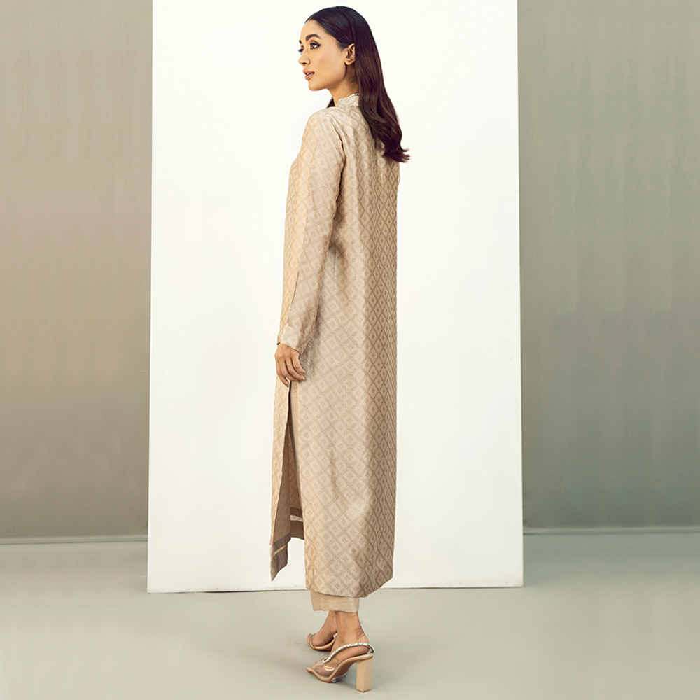 Beige Embellished Self Tissue Silk Salwar Kameez (3-Piece) - Image 5