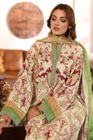 Pakistani Beige Printed Silk Salwar Kameez (3-Piece) - Image 3