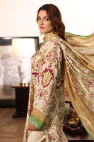 Pakistani Beige Printed Silk Salwar Kameez (3-Piece) - Image 5