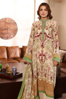 Pakistani Beige Printed Silk Salwar Kameez (3-Piece) - Image 7