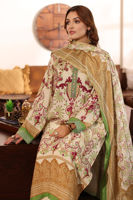 Pakistani Beige Printed Silk Salwar Kameez (3-Piece) - Image 8