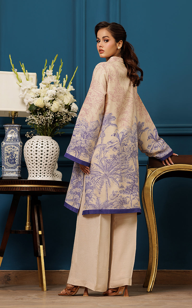 Beige Floral Print Silk Salwar Kameez (2-Piece) - Image 6