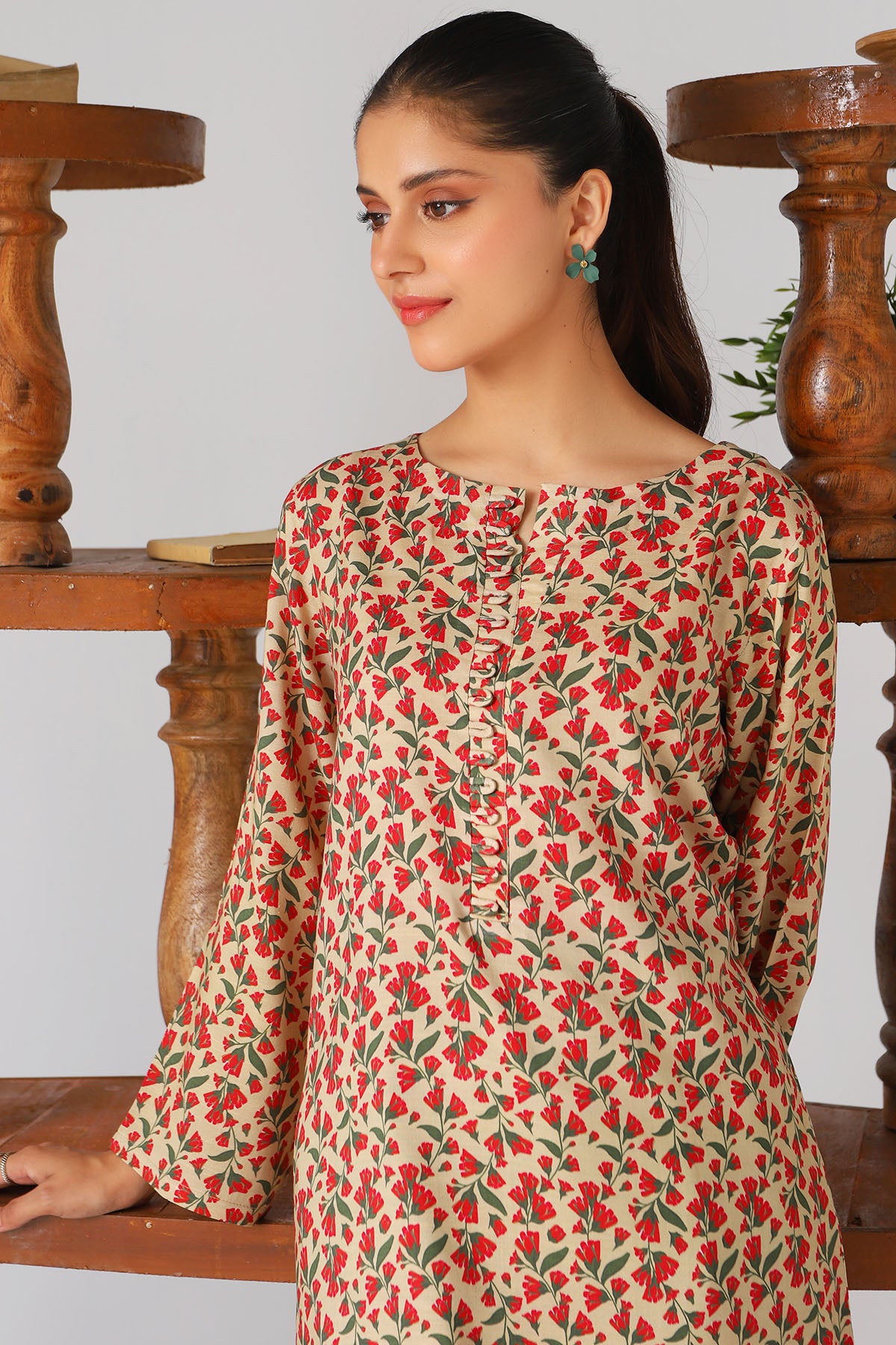 Pakistani Beige Digital Printed Slub Linen Shirt (1-Pc) - Image 3