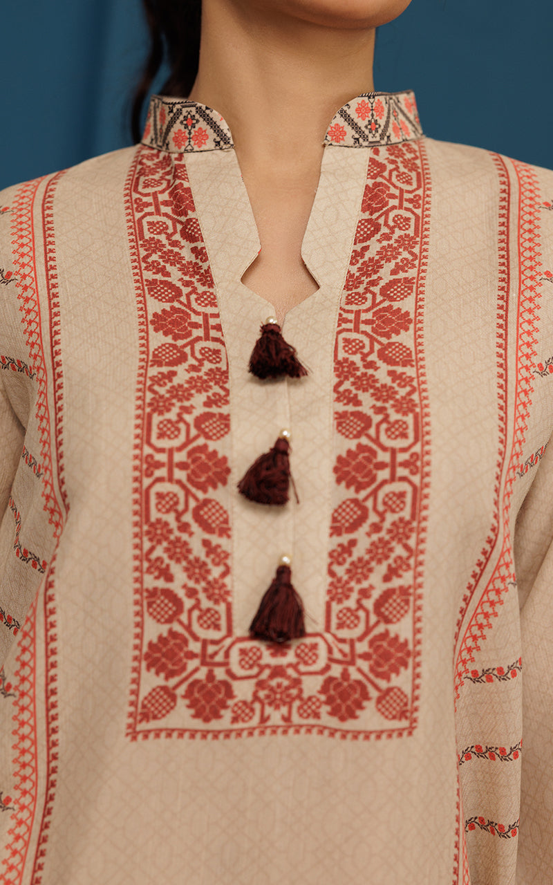 Pakistani Beige Cutwork Embroidered Viscose Silk Salwar Kameez (2-Piece) - Image 4